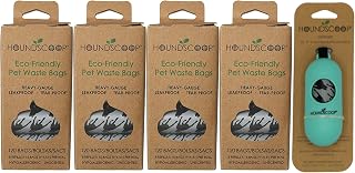 HOUNDSCOOP® Dog Poop Bags, Leak Proof and Heavy Gauge Waste Bag Refill Rolls For Dogs, 495 Count (4-Pack) + 1 Leash Dispenser