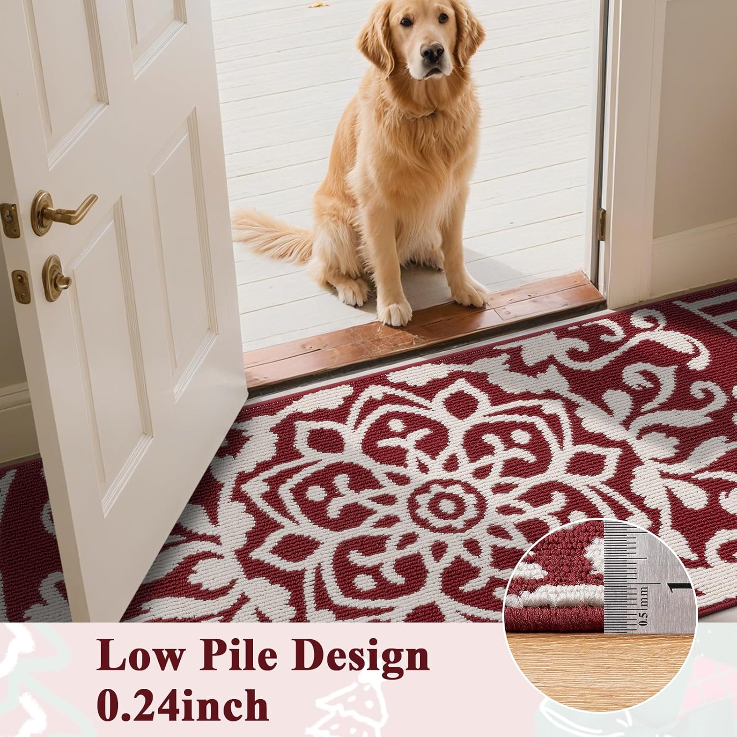 U'Artlines 2 x 6 ft Red Christmas Hallway Runner Rug, Washable Non Slip Kitchen Laundry Rug with Rubber Backing, Low Pile Carpet for Entryway Bedroom Living Room Farmhouse Floor Mat(Red) - Image 4