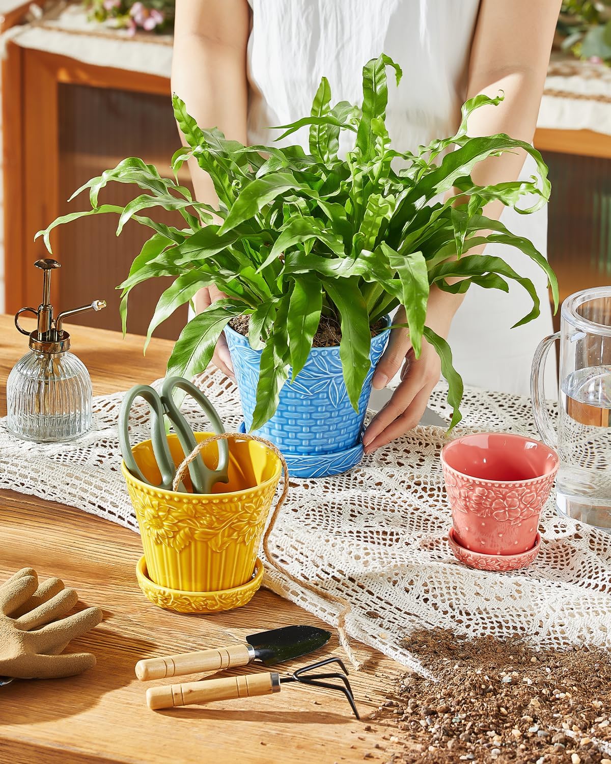 Metahom Succulent Ceramic Pots, 3.8 Inch Small Plant Pots with Drainage Hole & Saucer, Flower Planter Pot for House Plants Cacti, Home Decor, Set of 4, Assorted Colors