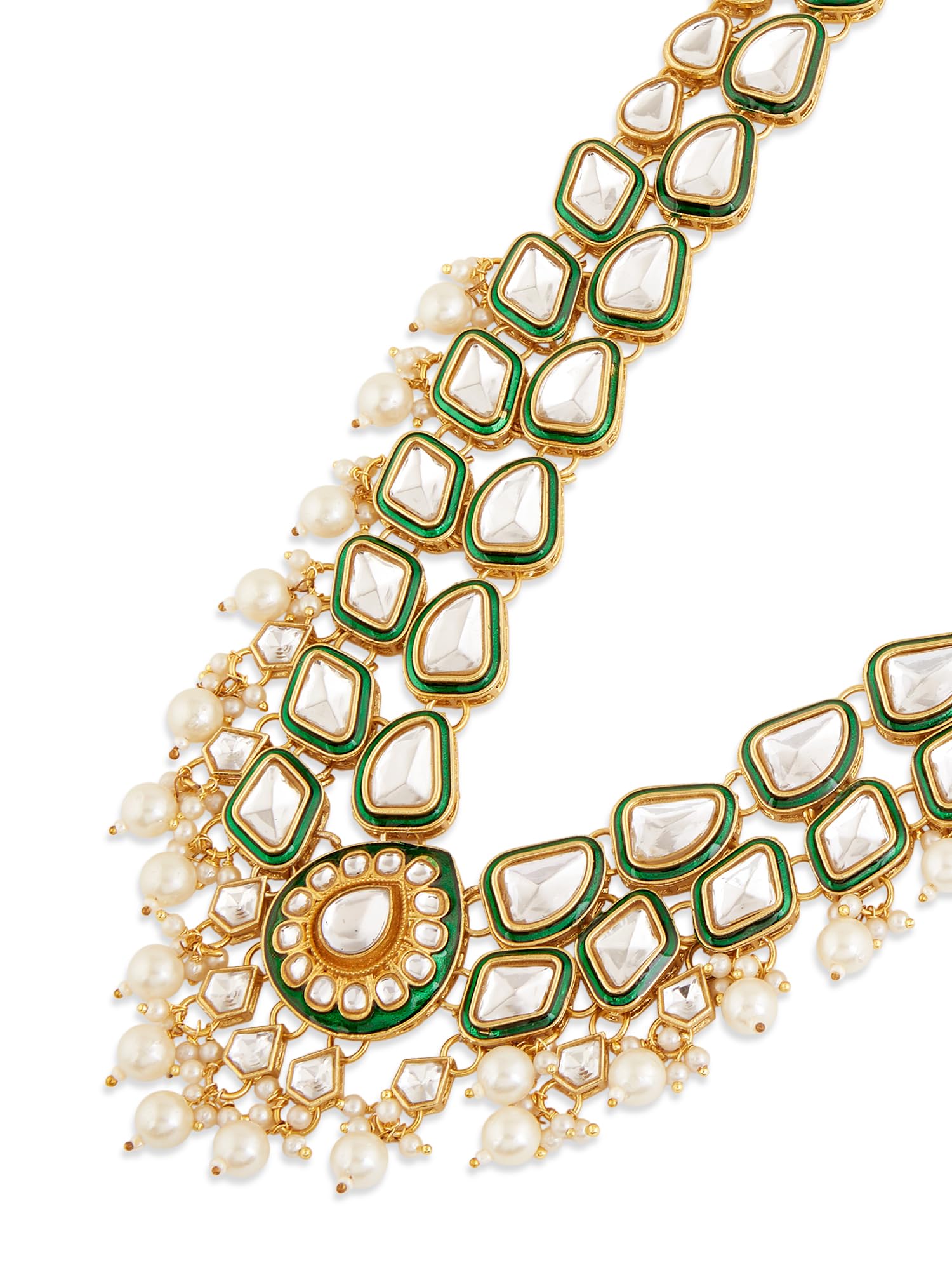 ZAVERI PEARLS Green Meenakari Dazzling Stones Beads Bridal Necklace Earring & Maangtikka Set For Women-ZPFK18886 3