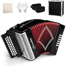 Accordions,31 Keys 12 Bass Diatonic AccordionsG/C/F Tuning Suitable for adult beginners, performances, and teachers; with a case, an adjustable strap, gloves, and a polishing clothBlack