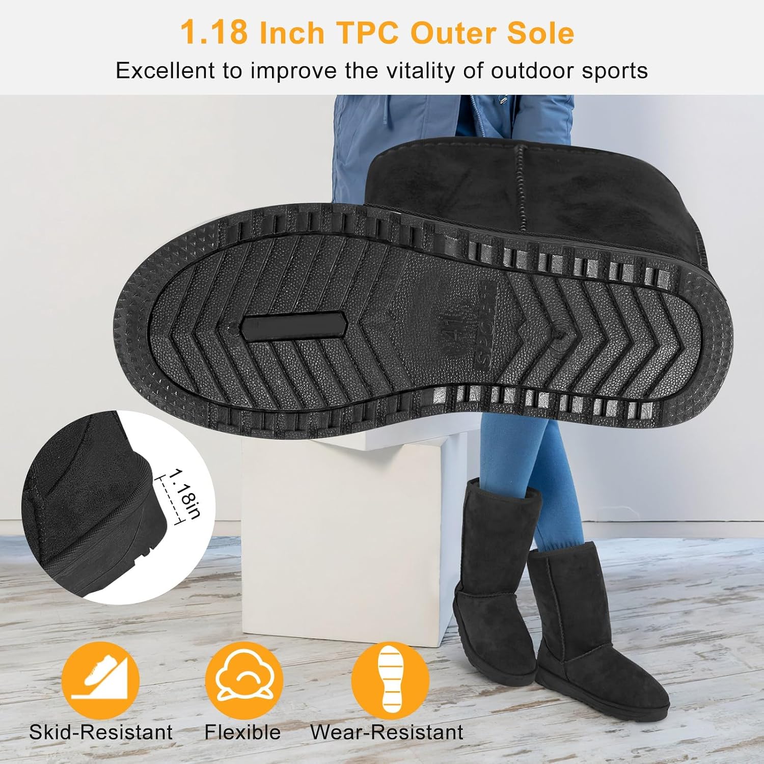 TeqHome Winter Boots for Women, Classic Mid-Calf Snow Boots, Waterproof Warm Fur Lining Fashion Winter Boots for Women Girls Ladies Outdoor, Slip on & Comfortable, Anti-Slip, Size: 5-10 US