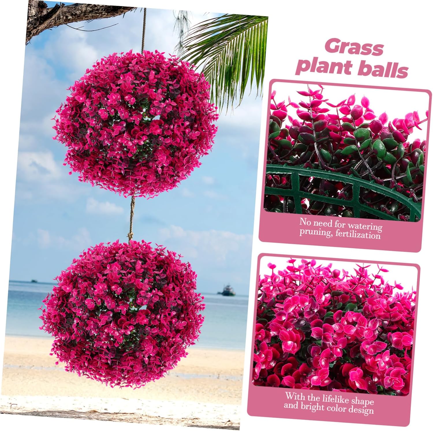 Simulated Eucalyptus Topiary Ball Purple Decorative Grass Plant Sphere for Wedding Party Home Garden Indoor Outdoor DIY Ornament Natural Atmosphere