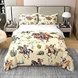 Western Adventure 100% Nature Cotton Duvet Cover Twin,Watercolor Cowboy Horse Farmhouse Style Super Soft Bedding Set,Southwest Desert Cactus Plants Comforter Cover Bedding 2 Piece (No Comforter)