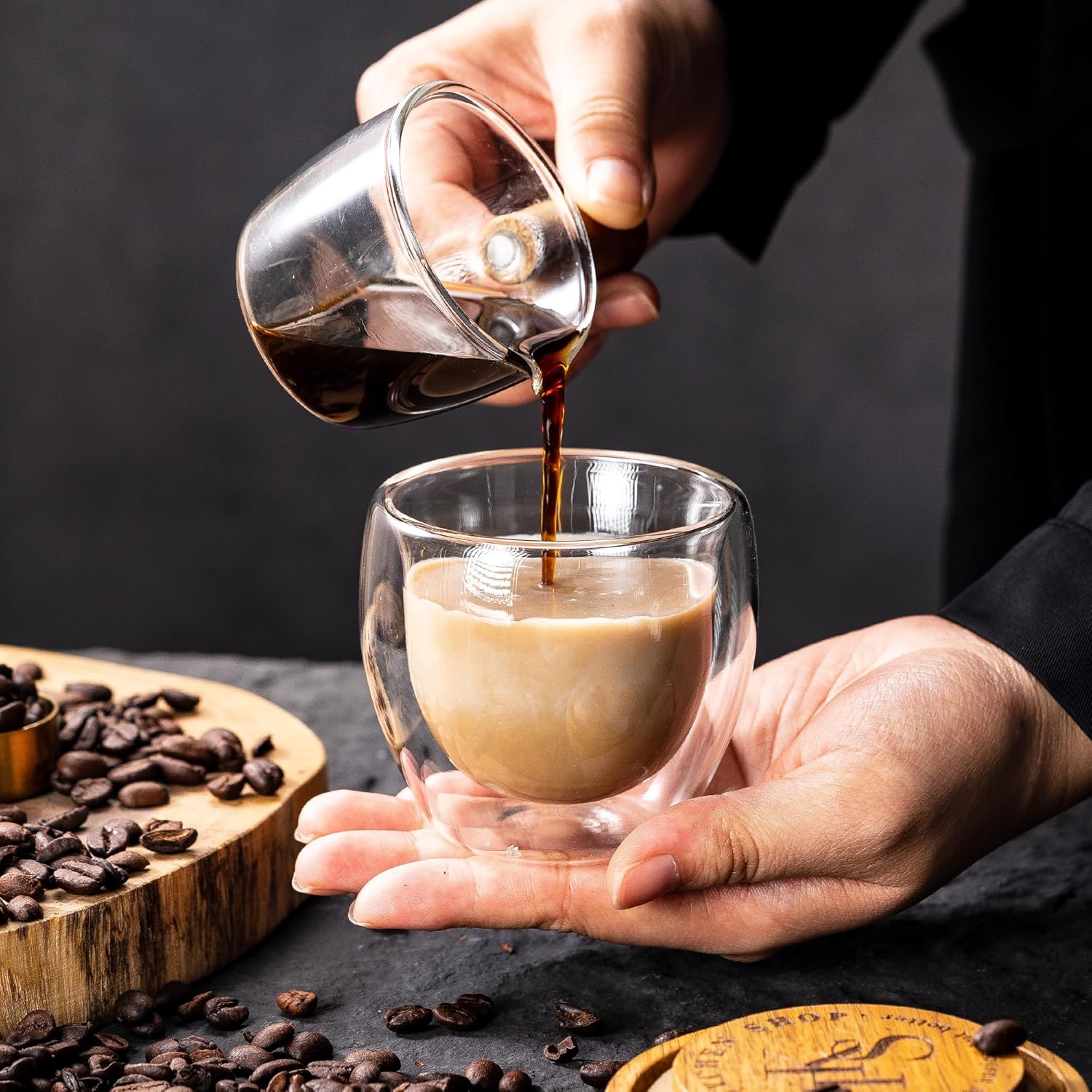 Espresso Cups Set of 4, 5 Oz(150 ml) Expresso Shots Glass Cup, Double Walled Glass Coffee Mugs,Fit for Espresso Machine and Coffee Maker, Insulated Clear Espresso Shot Glasses Cups Gifts for Man Women
