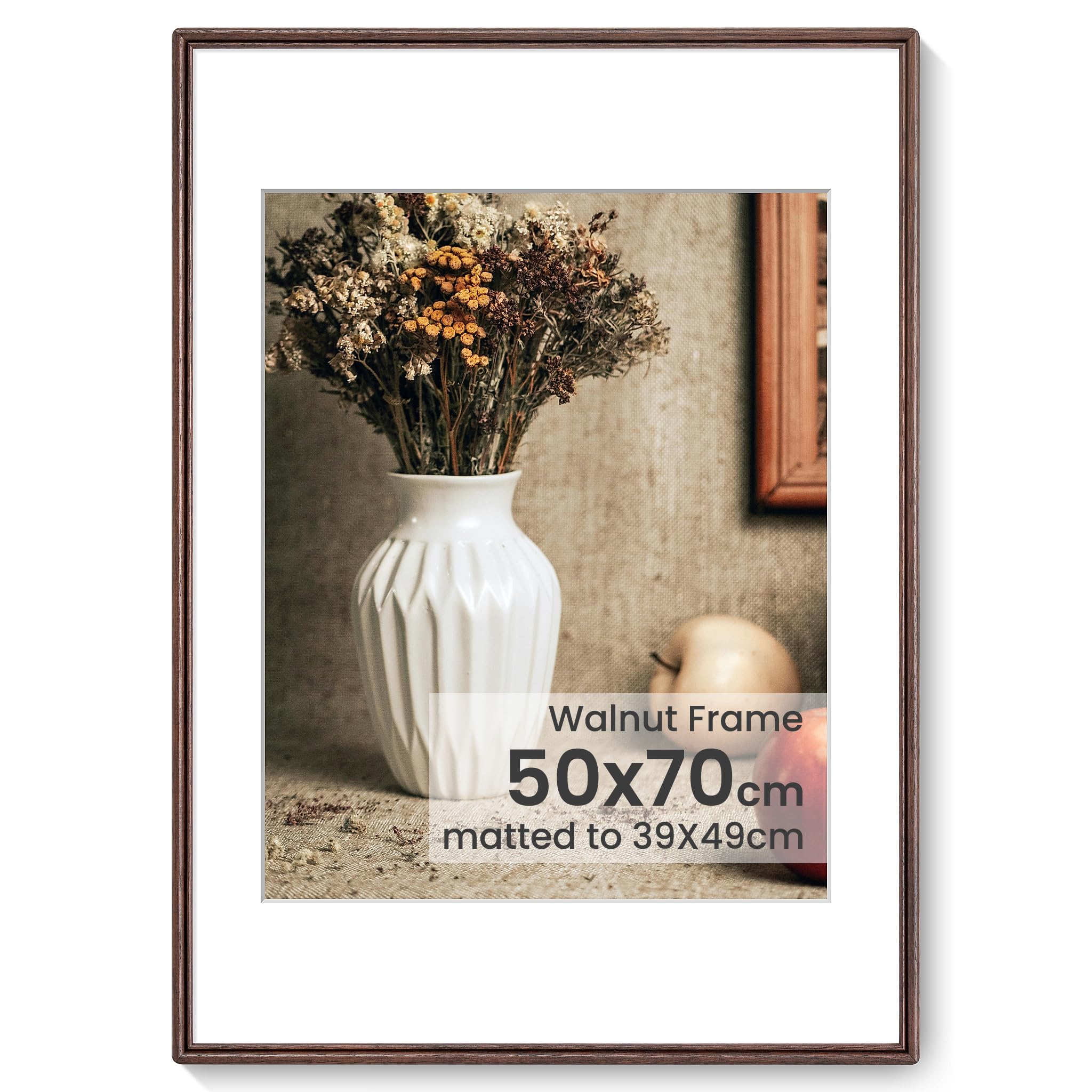 500cmx700cm Picture Frame, Natural USA-Sourced Solid Walnut Wood Picture Frame with Tempered Glass, Handcrafted 500cm x 700cm Wooden Frame Matted to 400cm x 500cm Photo for Horizontal or Vertical — image 1