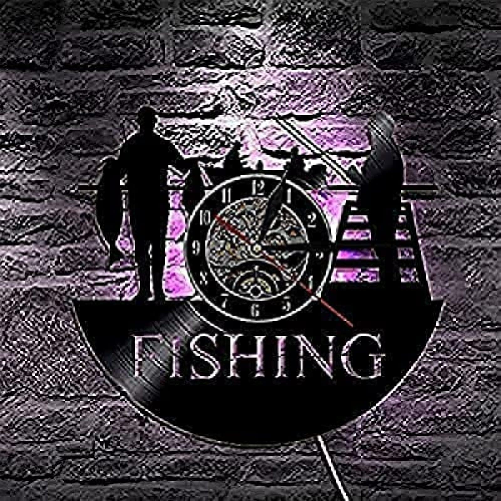 Números Romanos Modernos Relojes de Pared Pesca Pescador Disco de Vinilo Reloj de Pared Decoración del hogar Reloj de Bolsillo Reloj de Cuarzo Retro silencioso Regalo