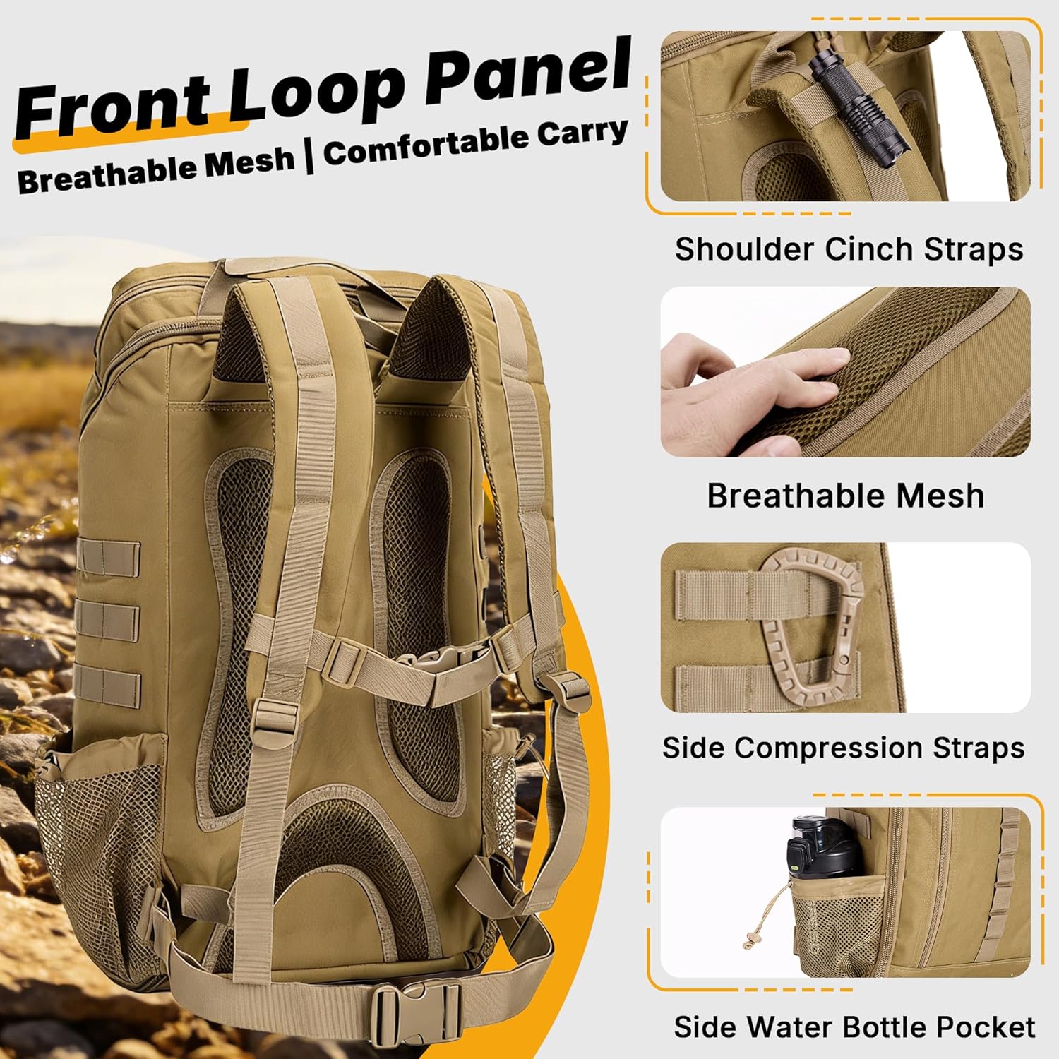 Military tactical backpack 3-day 35L,assault backpack,with multiple pockets and tactical gear for the outdoors,wide opening,camouflage