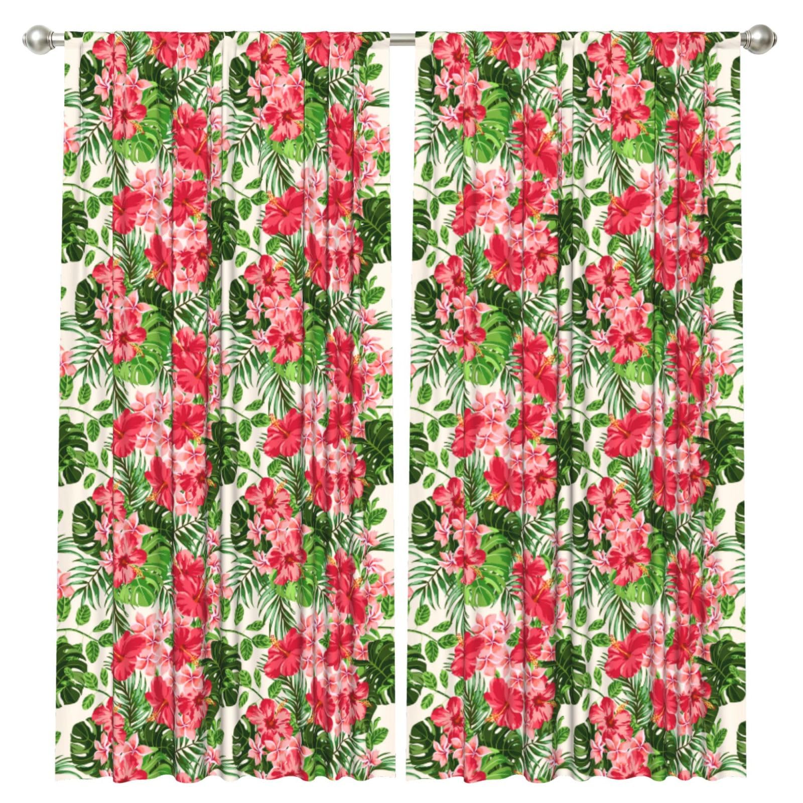InOmak Exotic Tropical Leaves Flowers Floral Vintage, 2 Panels Window Curtains 52 x 84 Inch Blackout Curtains for Living Room Bedroom