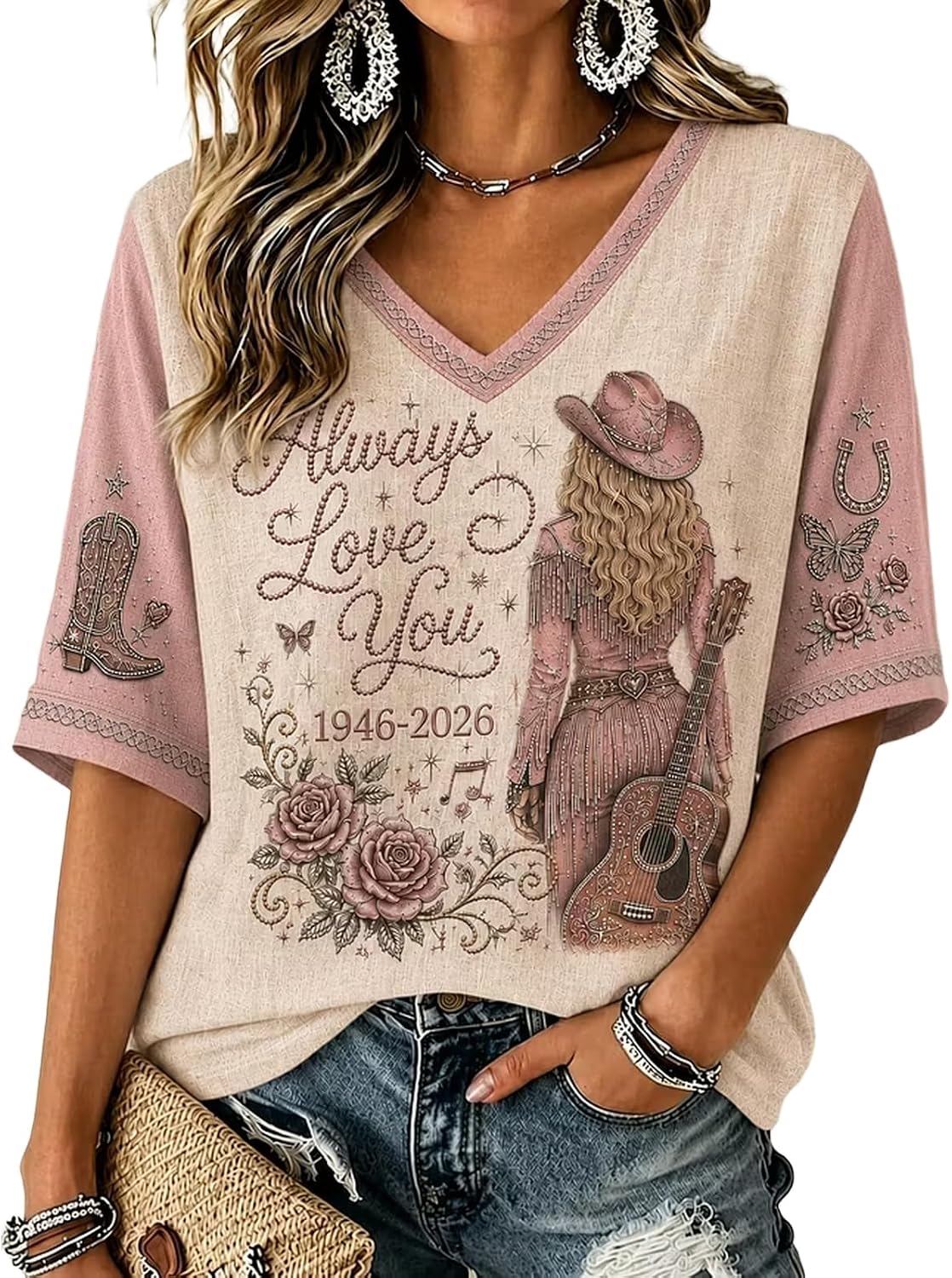 Dolly Memorial Tee for Women Parton Retro Blouse Country Music Tops