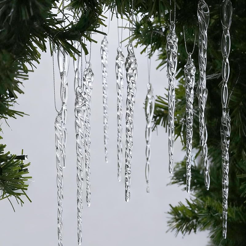 64 piezas de adornos de carámbano para decoraciones de árbol de Navidad, adornos de cristal para árbol de Navidad, decoración decorativa de carámbanos colgantes de cristal para Navidad, decoración de fiesta de boda en el país de las maravillas de invierno congelado
