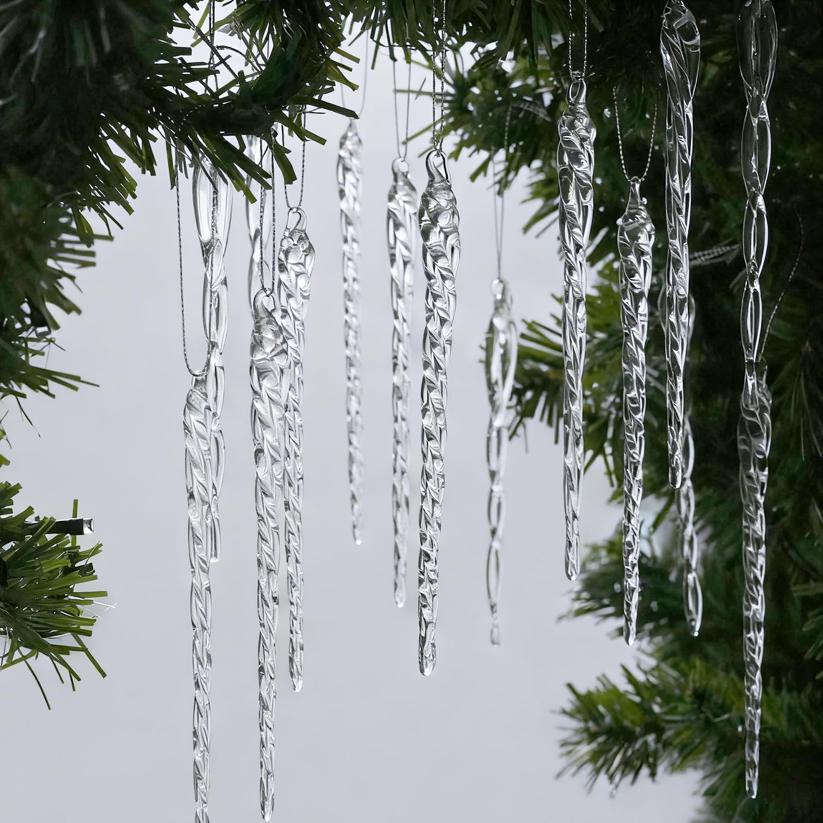 100 Stück Eiszapfen Ornamente für Weihnachtsbaumschmuck, Glas-Eiszapfen Baumschmuck, dekorative Kristall-hängende Weihnachtsdekorationen für Weihnachten, Frozen Winter Wonderland Hochzeit Party Dekor
