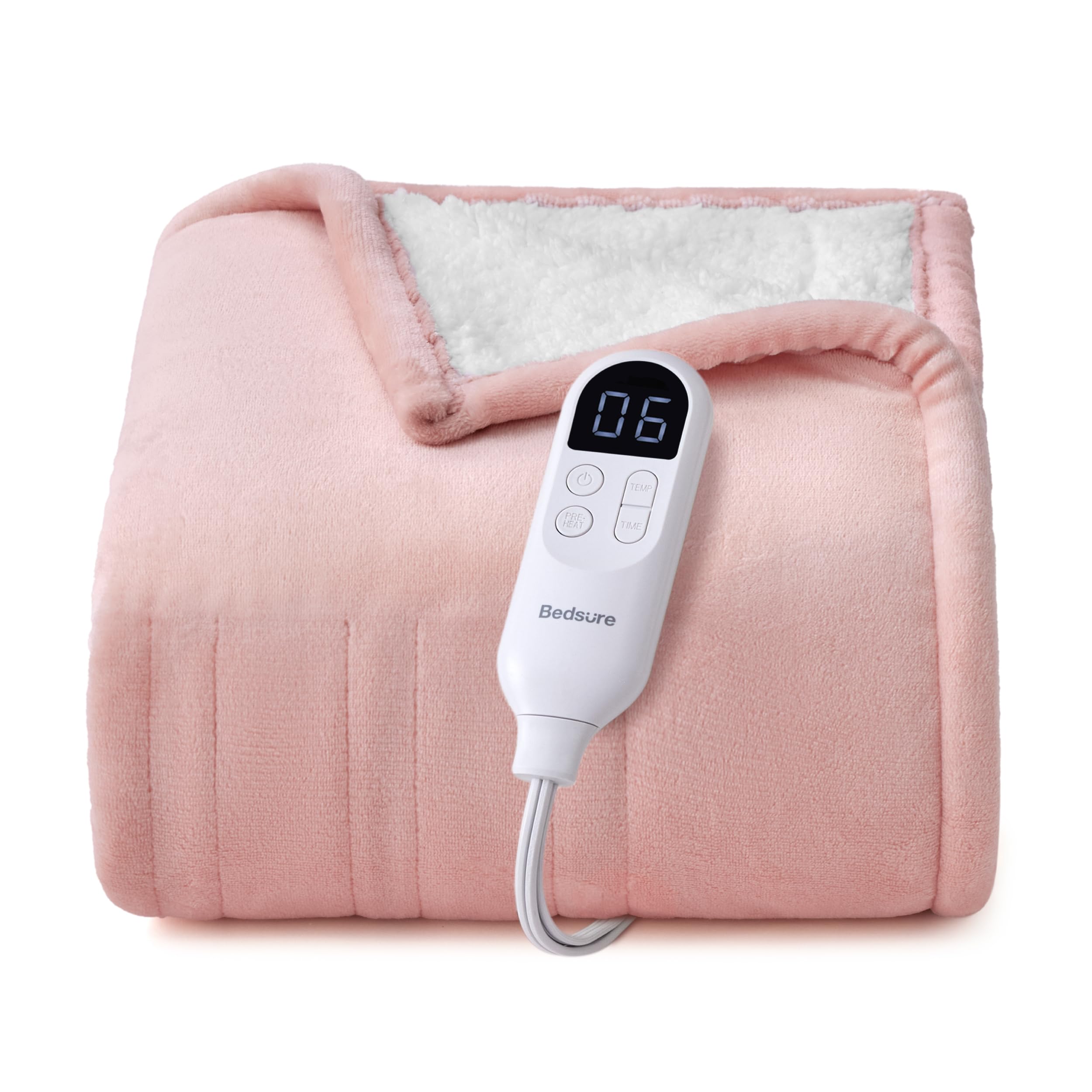 Bedsure Heated Blanket Throw, Electric Blanket with Preheat, Light Pink