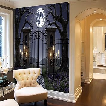 3D Effect Gothic Iron Gate Mural Wallpaper for Living Room Bedroom Decor, Weird Trees Wall Art, Non-Woven Photo Wallpaper Wall Mural for Kitchen Hallway, 150×105cm