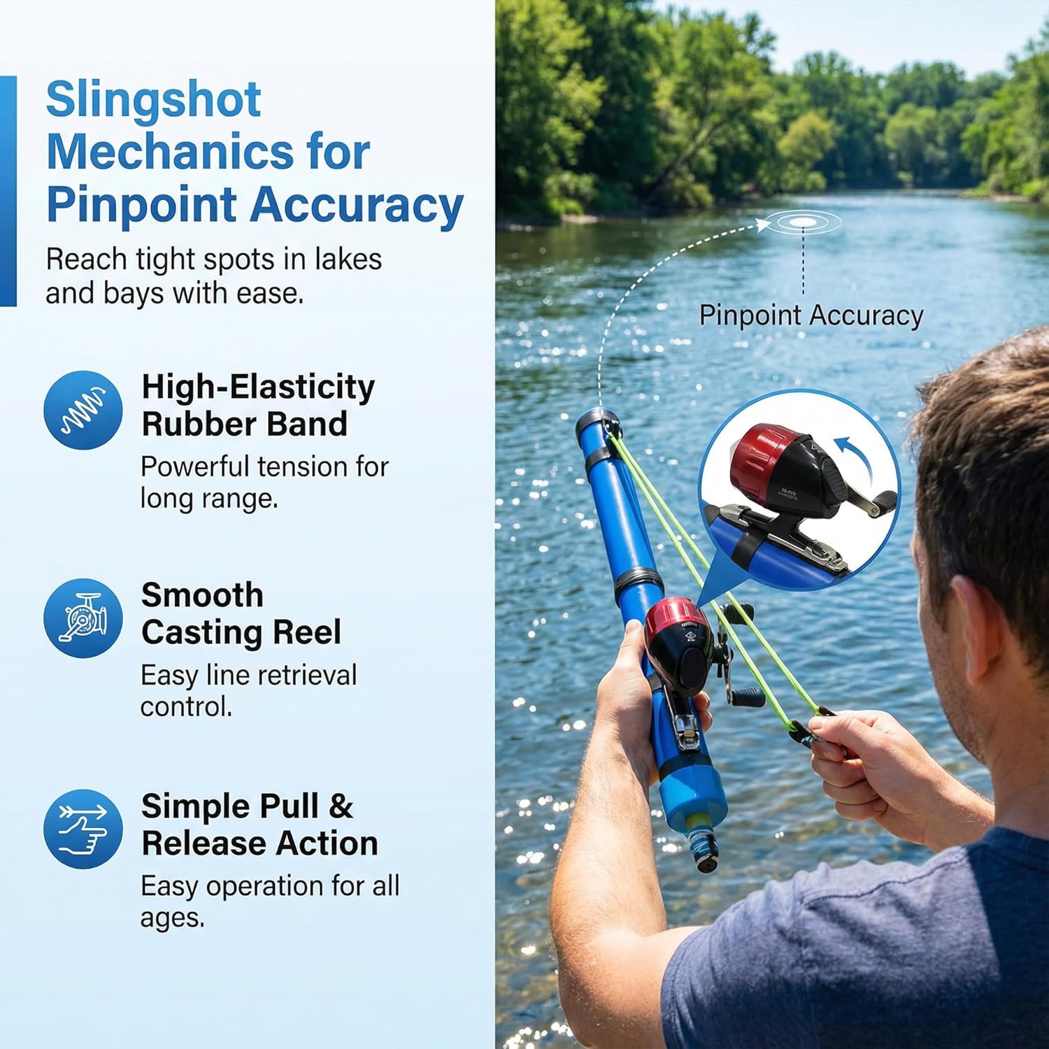 Slingshot Fishing Rod with Reel, Portable Catapult Fishing Pole for Long-Range Casting, Rocket Fishing Rod for Fishing Enthusiasts
