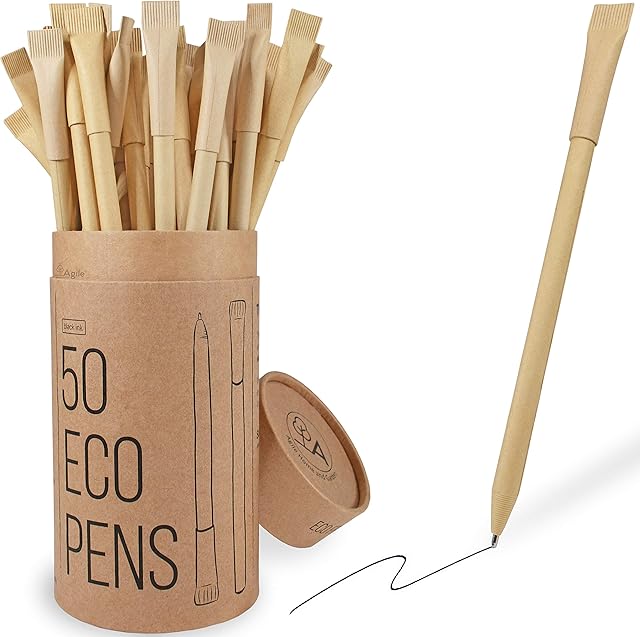 Agile Home and Garden Eco Friendly Pens with Low-Waste Packaging (Pack of 50) - Back to School Supplies, Vegan Eco Friendly Biro Pens Black - Eco Friendly Products - Eco Friendly Christmas Gifts