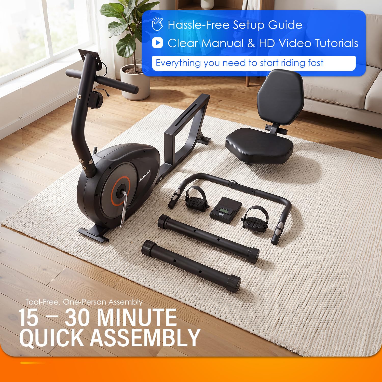 Cyclette reclinata per casa con connettività app, cyclette silenziosa a resistenza magnetica con monitor LCD, maniglia per la frequenza cardiaca, sedile e schienale regolabili, pedali con