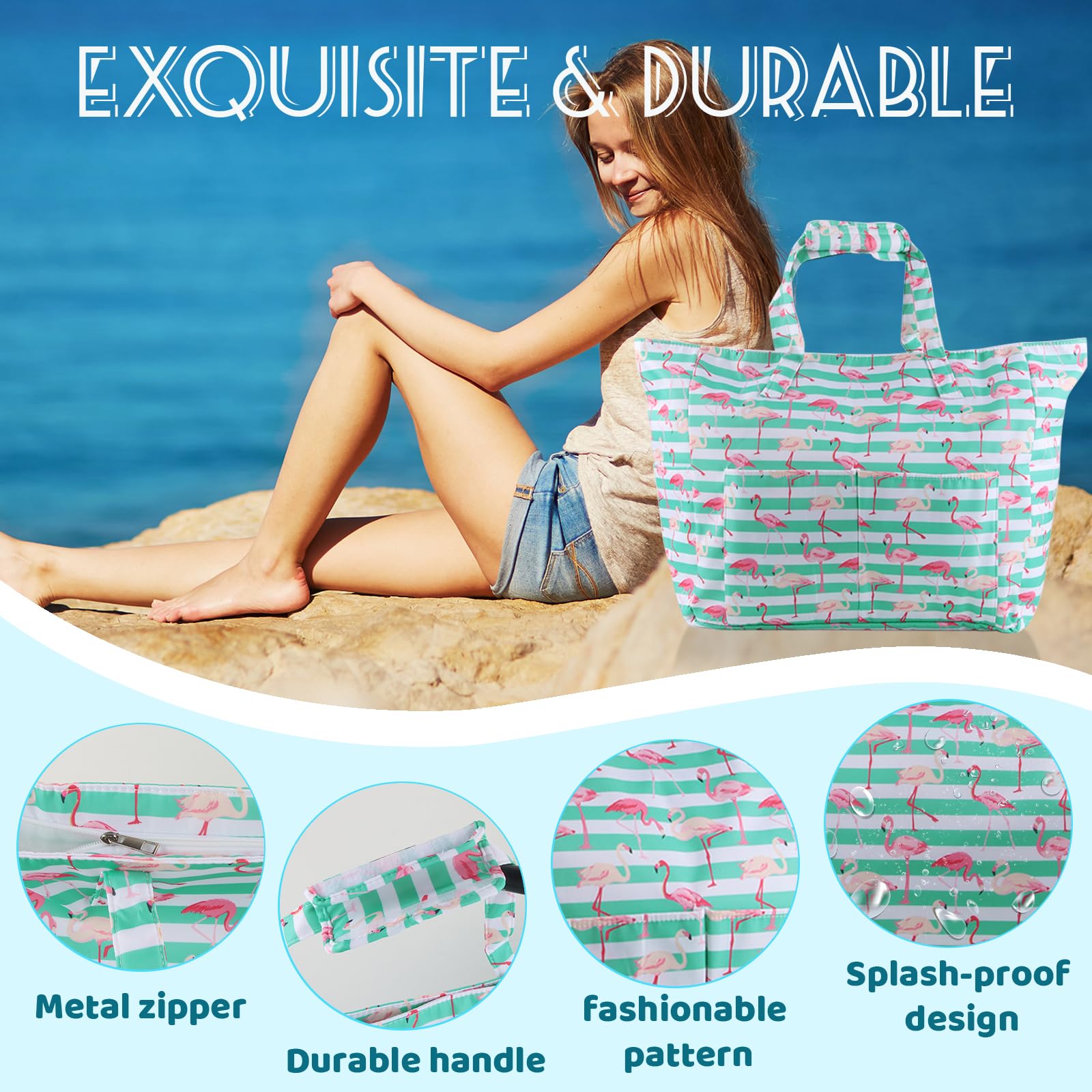 ACTOYS Borsa Mare Grande XXL Famiglia, Borsa Mare Donna, Borsa Spiaggia Donna, Borsa Mare con Cerniera, per Viaggio, Vacanza, Piscina, Fitness, 43 x 38 x 15 cm