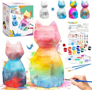 Paint Your Own Cat Lamp Art Kit, Large Upgraded DIY Geometric Cat Lamp, Gifts Crafts for Teens Girls Boys, Animals Toys Night Light, Art and Crafts Painting Kit for Kids Ages 3-12+(6.7 * 4 * 3.7in)