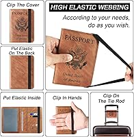 Vista 4 de Portatarjetas de pasaporte y vacuna combinada, funda tipo cartera, cartera de viaje de cuero con bloqueo RFID para hombres y mujeres, Marrón