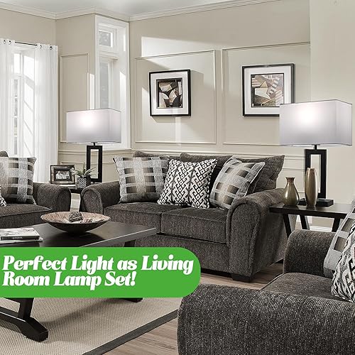 Miniatura 4 de Juego de 2 lámparas de mesa blancas y negras con control táctil, regulables de 3 vías, lámparas de mesita de noche para dormitorio, con puertos USB,