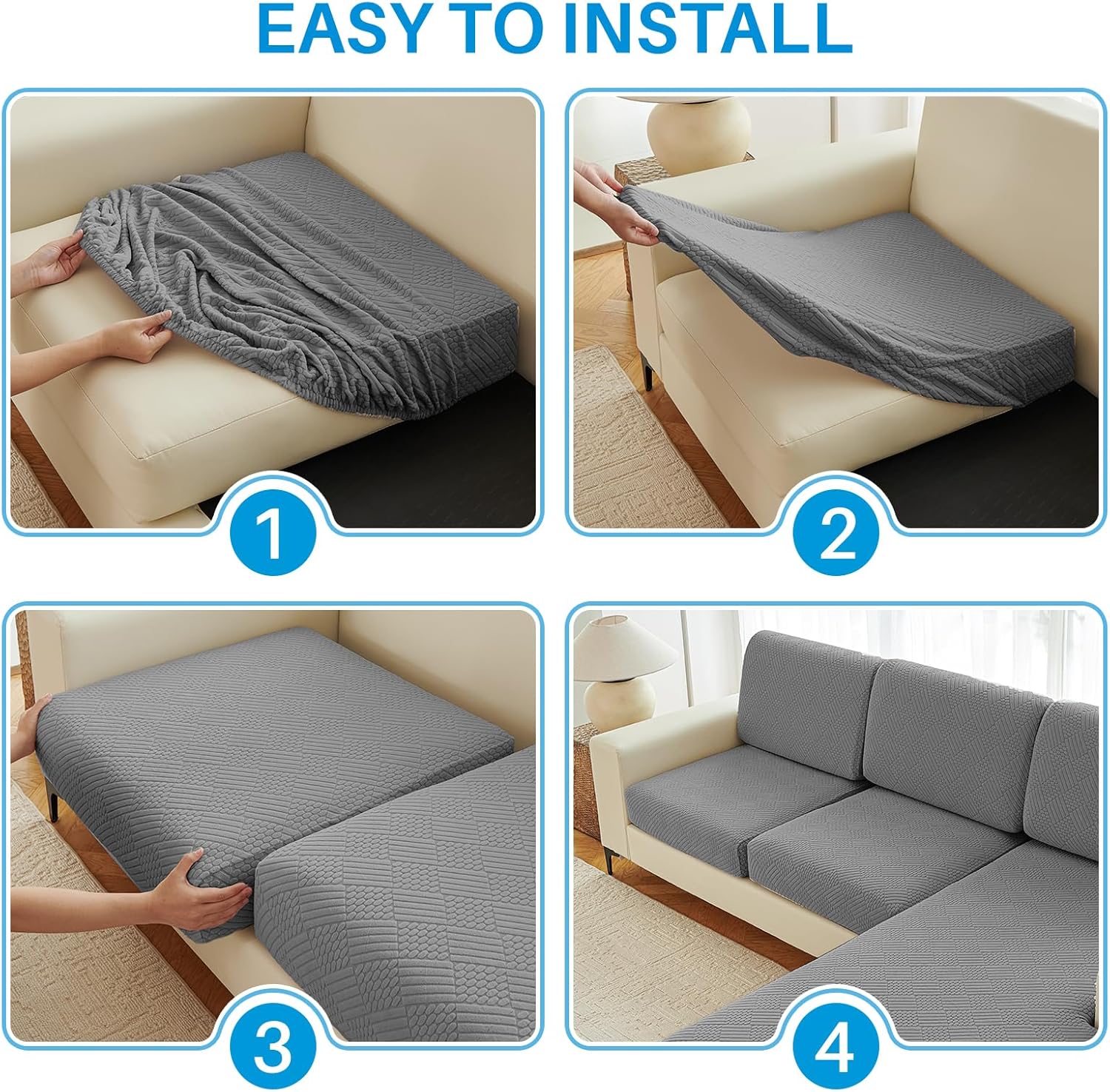 Deep Dream Sectional Couch Covers 6 Pieces, Stretch Couch Cushion Covers, L Shaped Washable Sofa Covers for Left/Right Sectional Sofa (3 Backrest Cover + 2 Seater + 1 Chaise, Dark Grey)