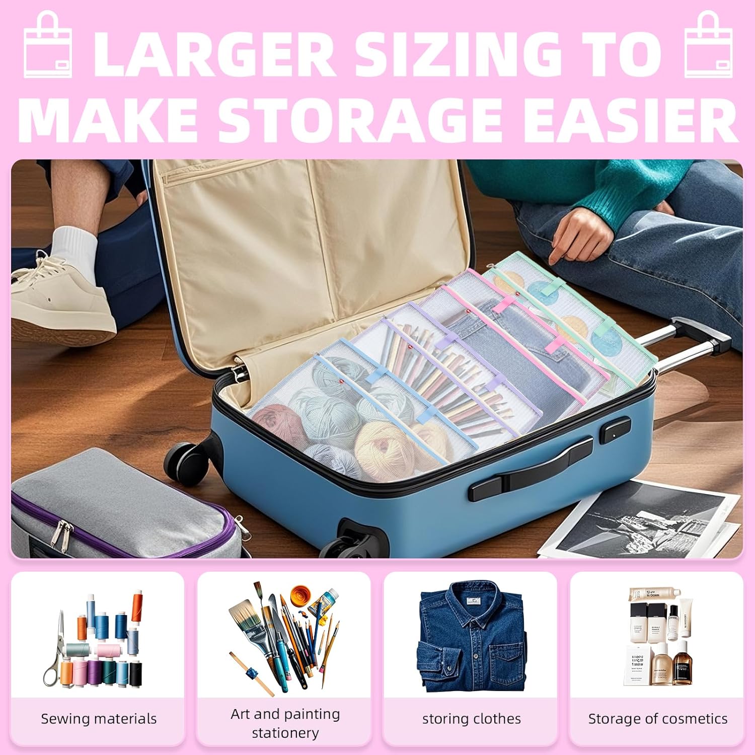 Adboros 8個 ソープロジェクトバッグ 16 x 16インチ キルティング クラフト オーガナイザー ストレージバッグ ジャン