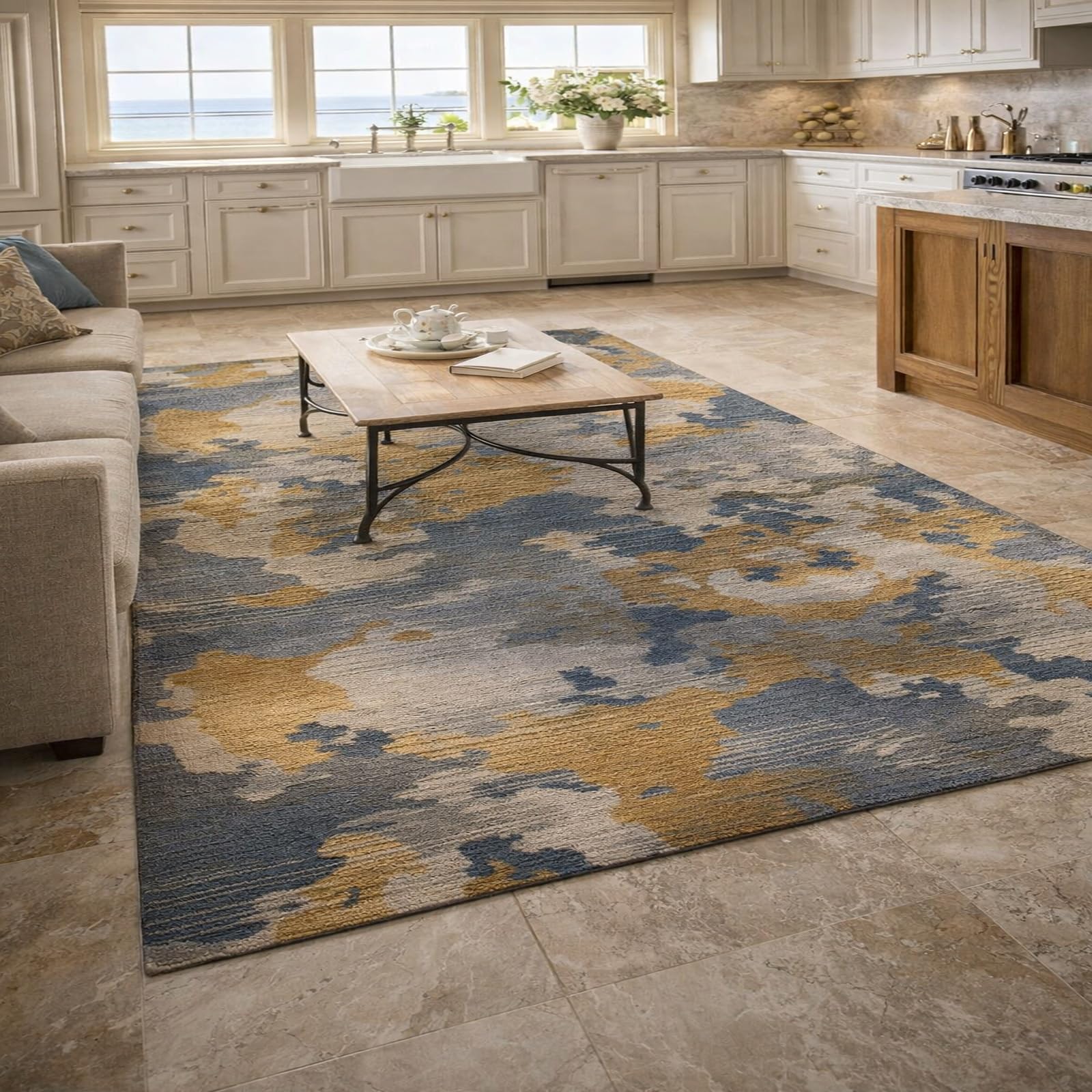 Tapis antidérapant et lavable moutarde 150x150 cm anti-glisse