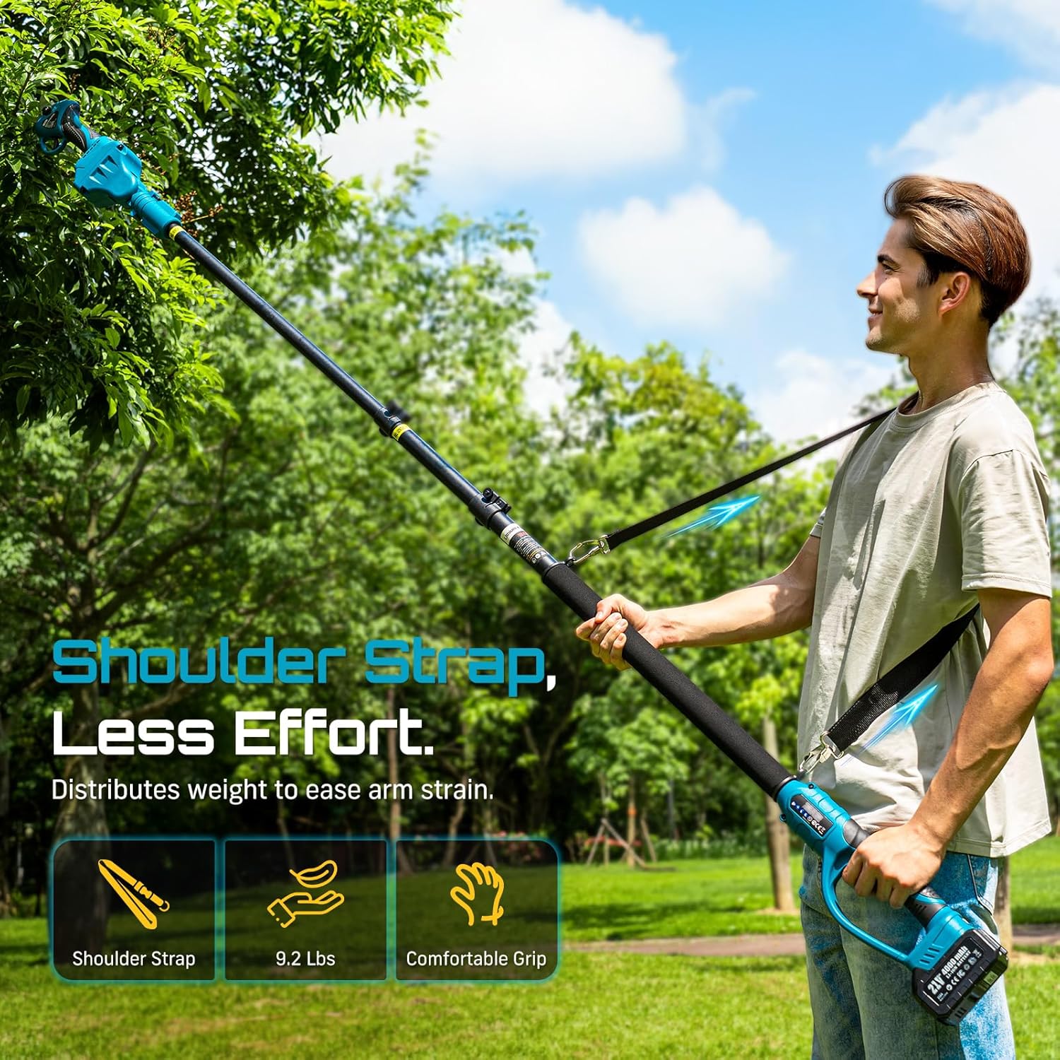 Seesii 2-in-1 Cordless Electric Pruning Shears with Pole, 15Ft Reach, 1.2" Cutting Diameter, 21V 2x 4000mAh Batteries, Battery Powered Tree Pruner with Brushless Motor for Efficient Branch Trimming - Image 8