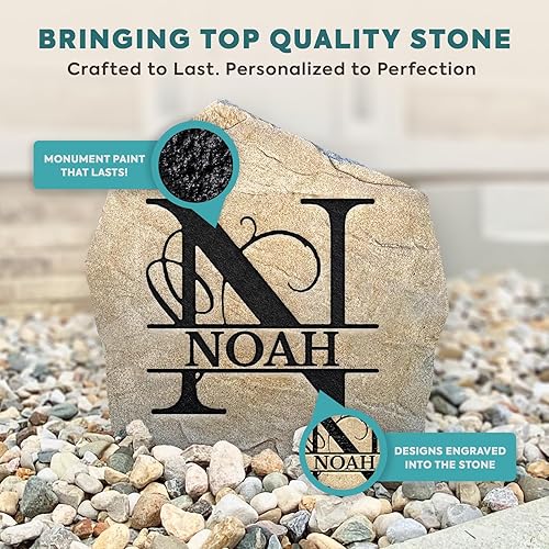 Miniatura 4 de Personalized Fancy Monogram Name Landscaping Stone - Engraved Stone - Sandstone Color - 15 W x 15 H
