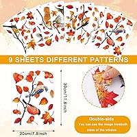 Vista 2 de Whaline 9 hojas de calcomanías para ventana de otoño con hojas de pájaros y ramas, calcomanías de doble cara para ventanas, decoraciones coloridas
