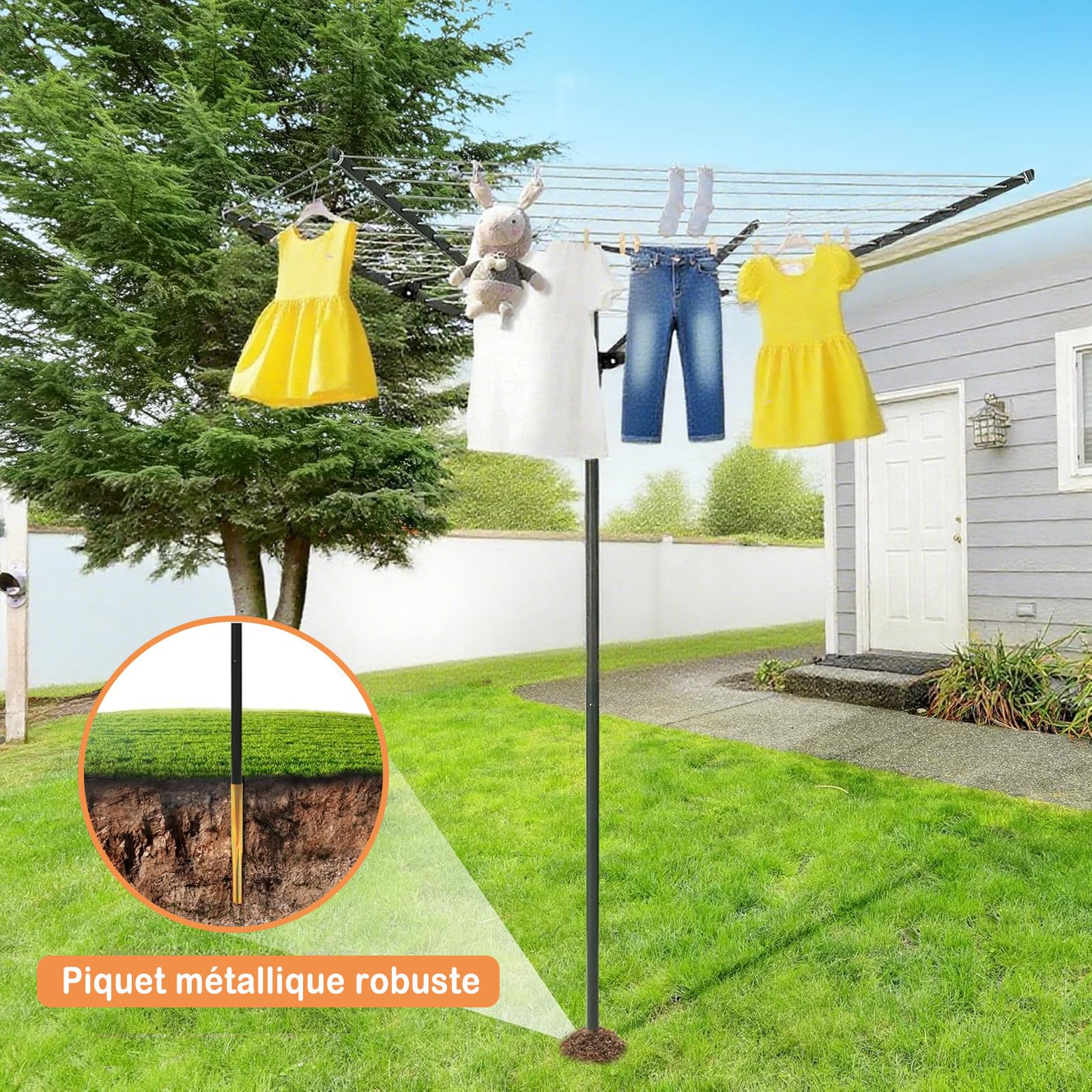 uyoyous Séchoir Parapluie avec Corde à Linge de 50 m
