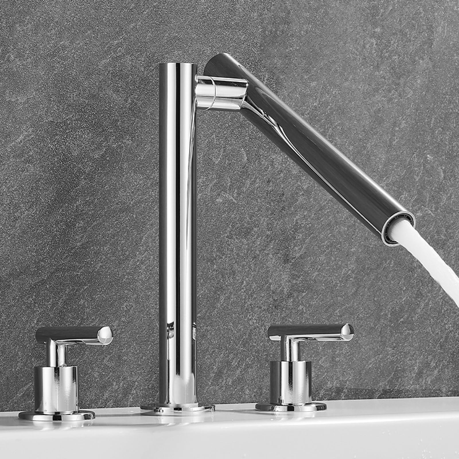 ZQFHSX Basin Faucets 3 Hole Brass Split Double Handle Faucet-Grey