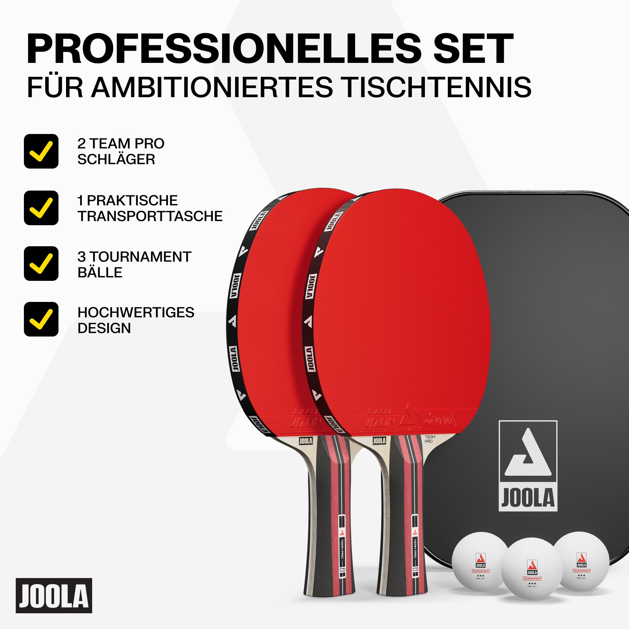 JOOLA Team Pro Tischtennis Set - 2 Schläger + 3 Bälle + Hülle - 6-teilig