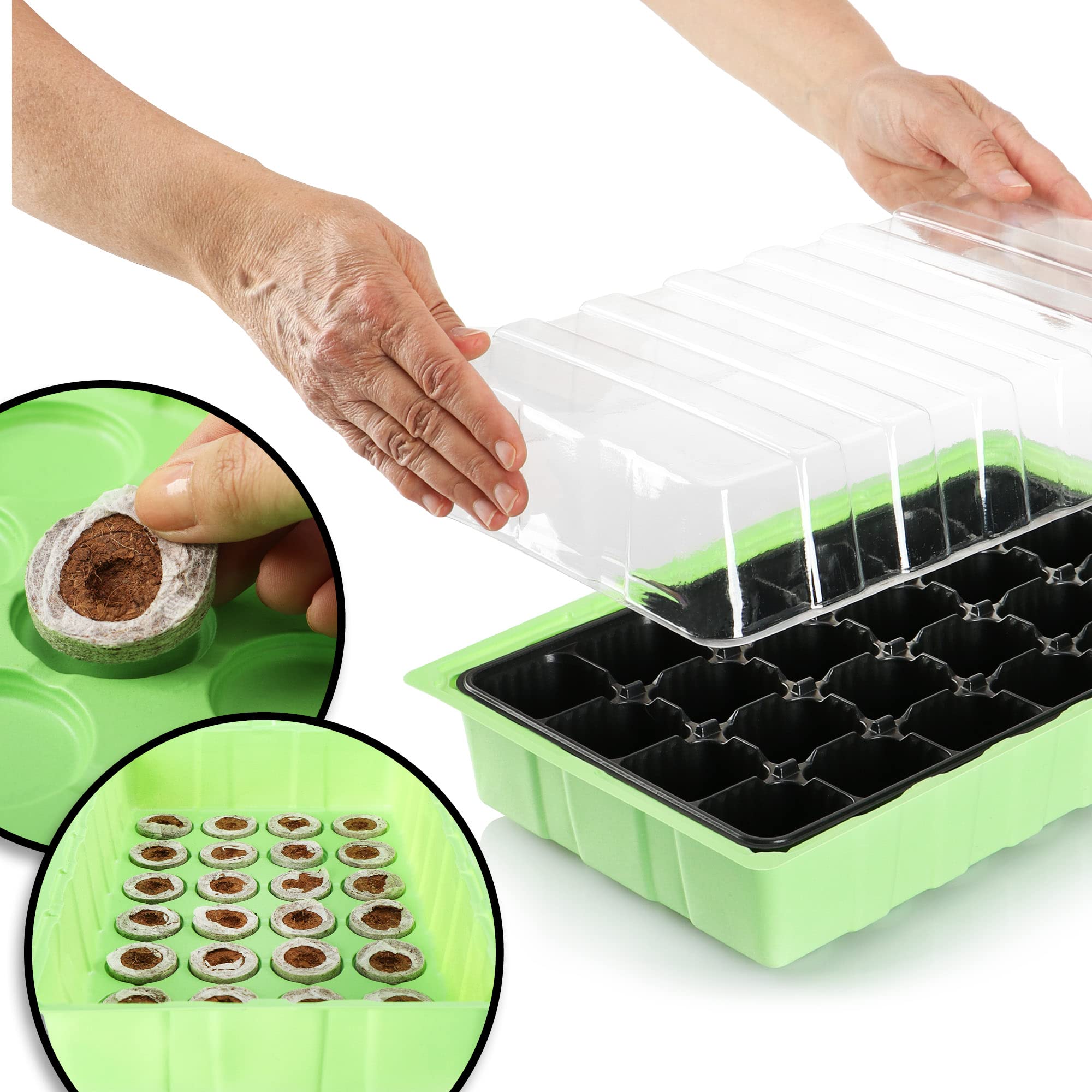 com-four® 24x Mini Serra da Interno con Coperchio - Kit di Coltivazione con 576 Vasi - Fioriera per Verdure, Erbe Aromatiche e Fiori - Scatola di Germinazione per Davanzale (Kit di Coltivazione 2)