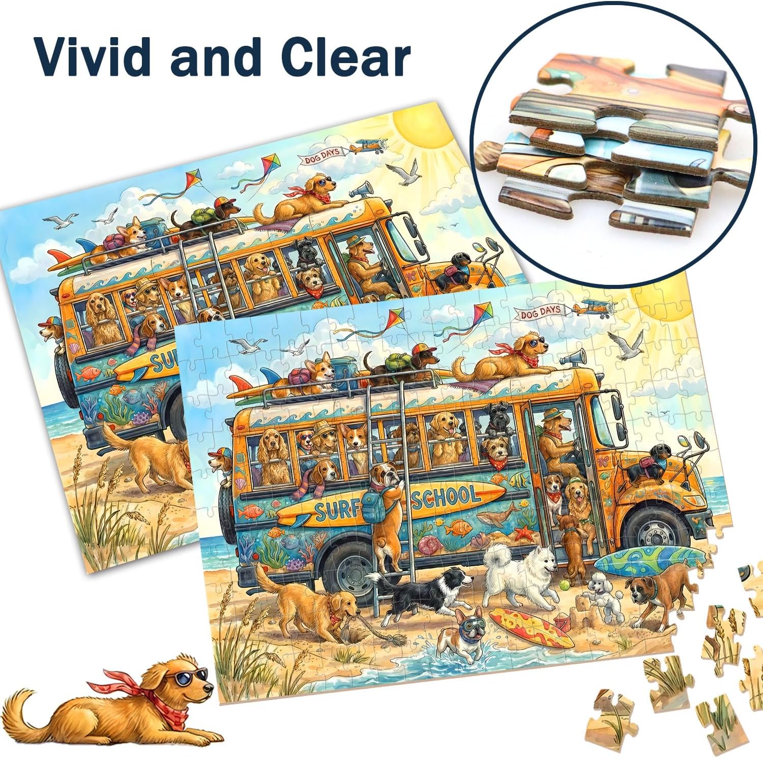 Puzzles for Kids Ages 6-8 8-10 - 200 Piece Dogs On The Beach Surf Puzzle | Educational Learning Toys.Colorful Children Puzzles for 6 7 8 9 10 11 12 Years Old Boys and Girls.Birthday and Holiday Gifts