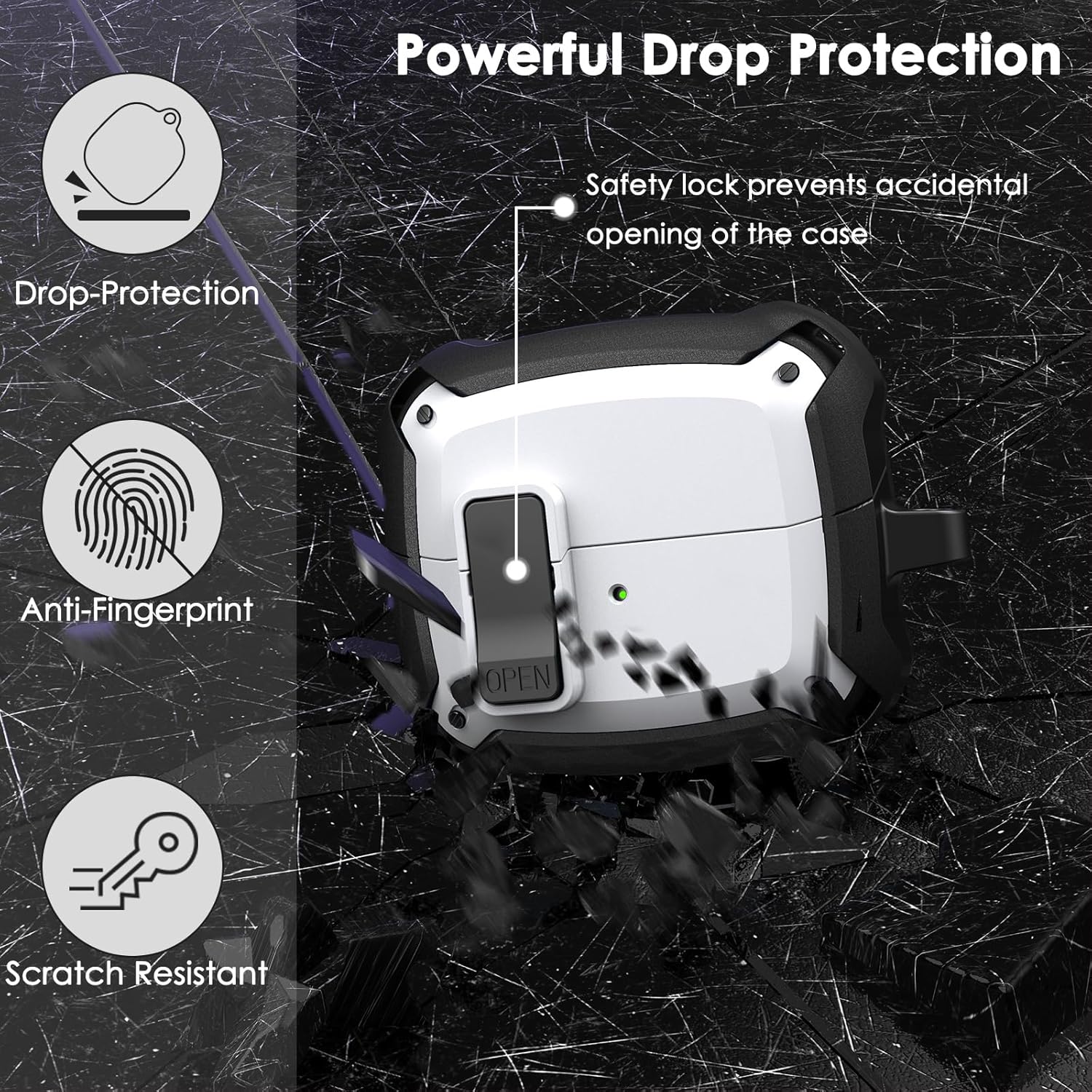 AIRSPO Compatible Samsung Galaxy Buds 3 Case & Pro Case with Cleaner Kit, Military Hard Case with Lock for Wireless Charging Cases, White - Image 3