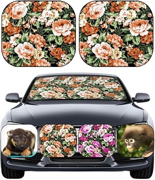 Ed Hardy Windshield Sun Shade 2pcs Universal Fit Ed Hardy Windshield Sun Shades Fits Most Pickup, Sedan, Van, Mini Truck 30072210 Orange Rose on b Printed in USA