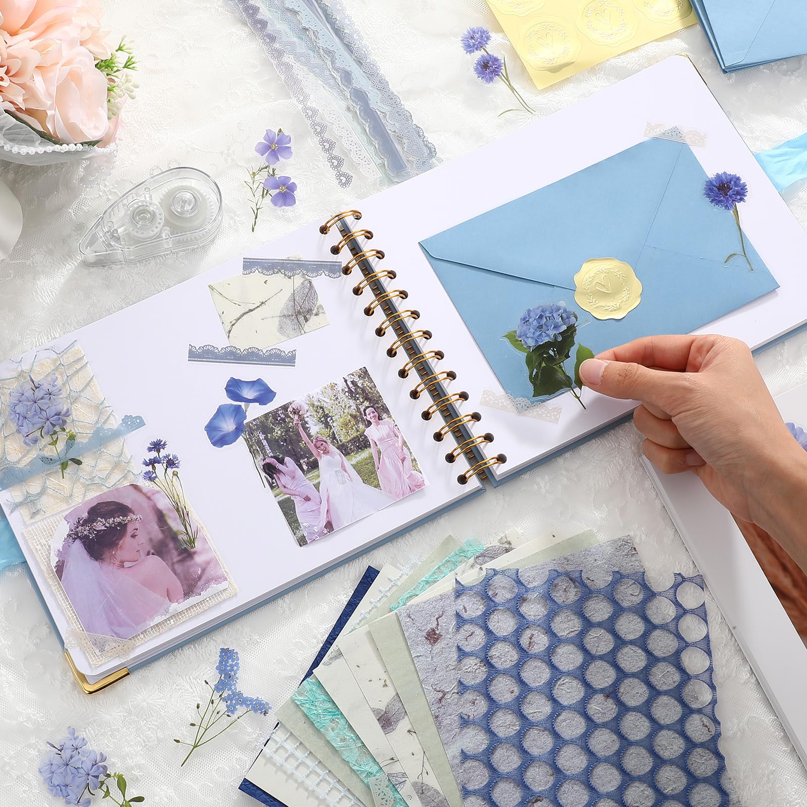 Album de scrapbooking « Letters to Bride », 21,6 x 17,8 cm, classique, bleu | Livre d'or de mariage avec enveloppes, souvenir de enterrement de vie de jeune fille, scrapbooking vierge