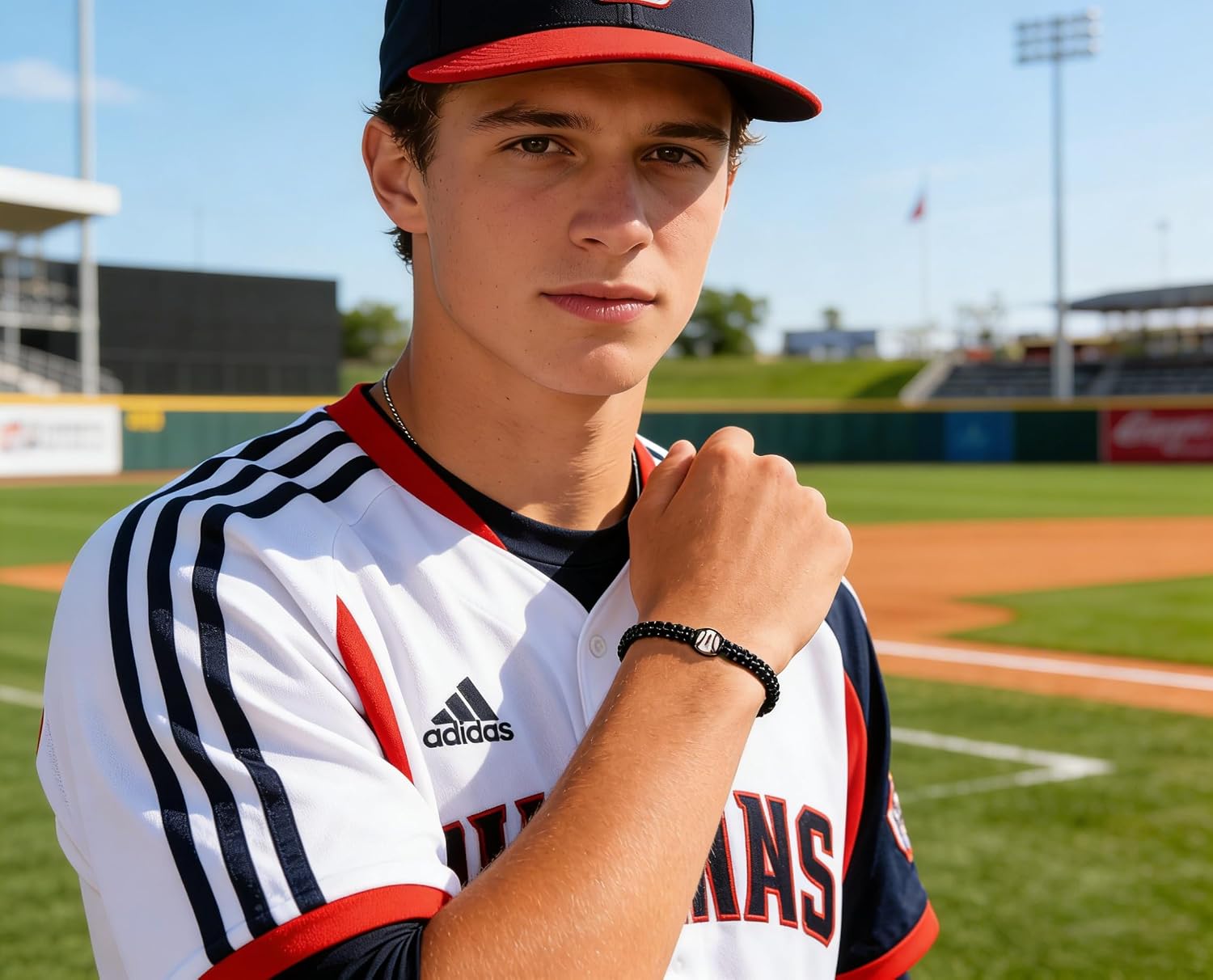 Baseball Bracelet Adjustable Braided Baseball Stuff Gifts For Baseball Players Lovers Ideas with Message Gift Card