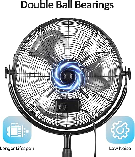 Miniatura 4 de BEESTAR Ventilador de pedestal de alta velocidad resistente de 20 pulgadas, ventilador de pie industrial con altura e inclinación ajustables, 3