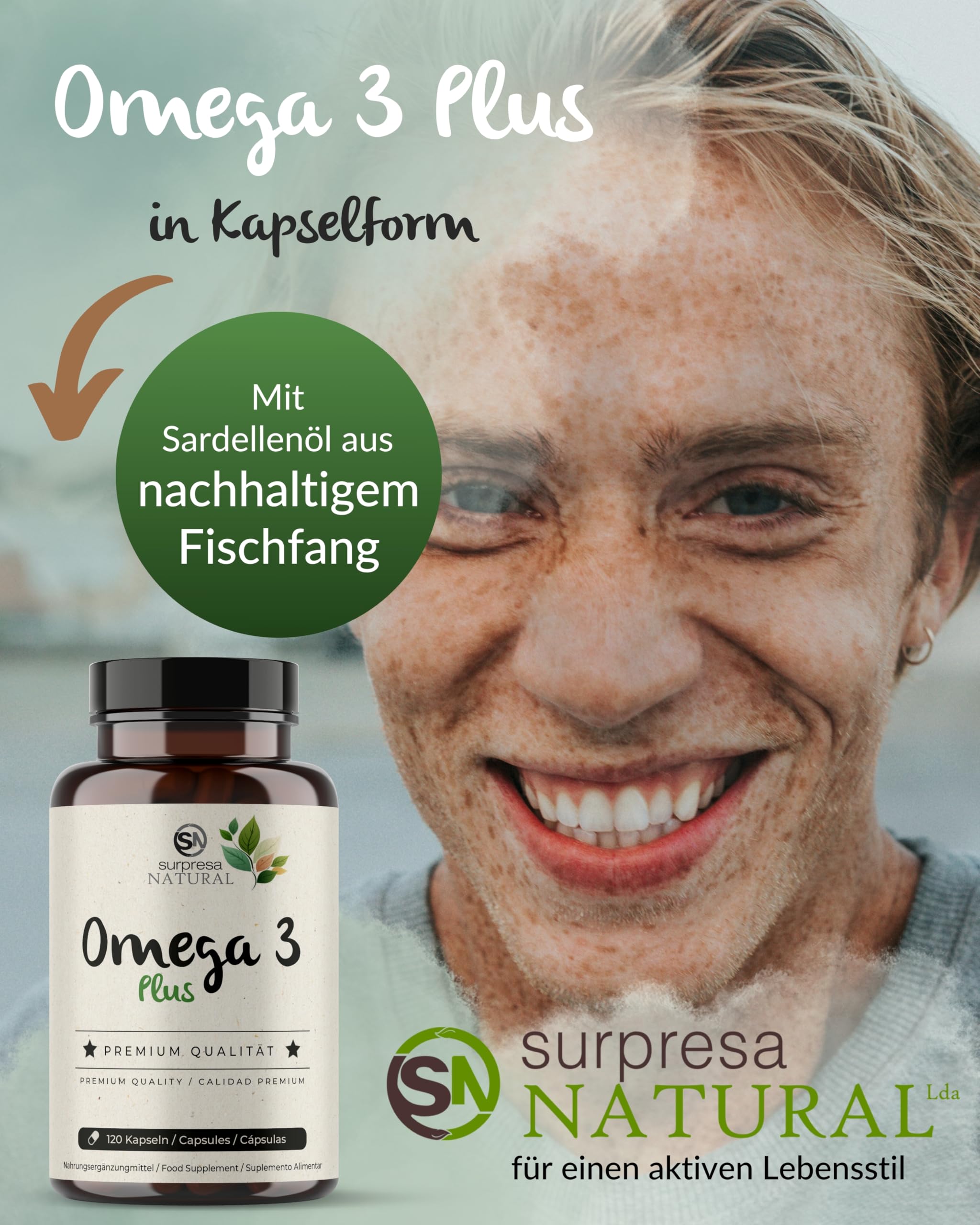 Omega 3 Kapseln hochdosiert I 1x 120 Kapseln I 1000mg Fischöl pro Kapsel I 500mg EPA & 250mg DHA pro Kapsel I Essentielle Fettsäuren I Laborgeprüft, laktosefrei & glutenfrei