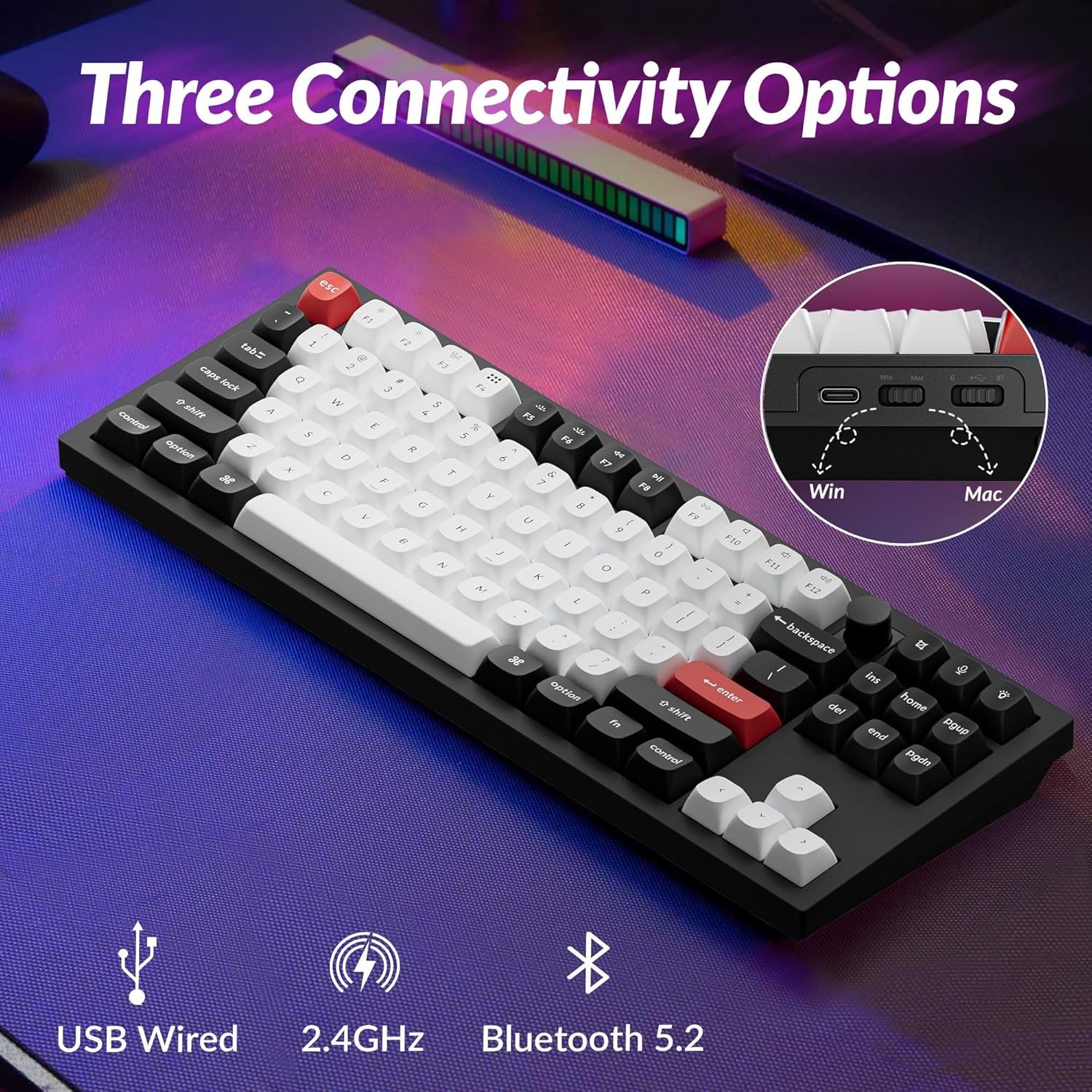 Keychron Q3 HE Wireless Custom Mechanical Keyboard, 2.4 GHz/Bluetooth/Wired QMK Rapid Trigger 80% TKL Hot-Swappable Programmable RGB Gateron Double-Rail Magnetic Switches for Mac Windows, Carbon Black - Image 2