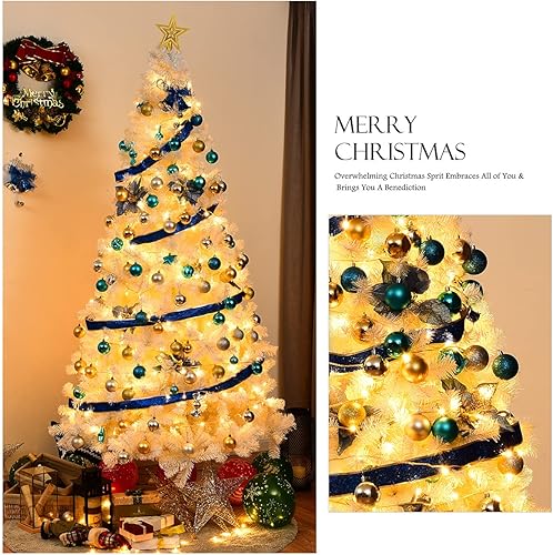 Miniatura 9 de Goplus - Árbol de Navidad blanco con patas de metal sólido, perfecto para decoración de interiores y exteriores