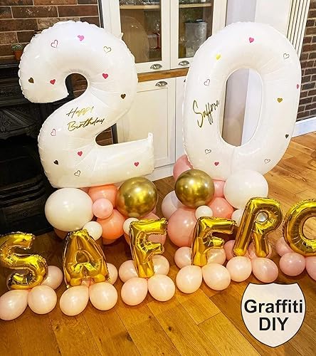 Miniatura 3 de Globo blanco grande de 40 pulgadas con número 0, tamaño extra grande, globos de helio de aluminio de Mylar para fiestas de cumpleaños, decoraciones