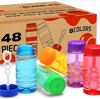 MAPIXO 48 Pack Bubble Bottles with Attached Wand (8 Neon Colors) - Bulk Kids Party Favors, Toddler Summer Outdoor Toys, Birthday Goody Bag Stuffers