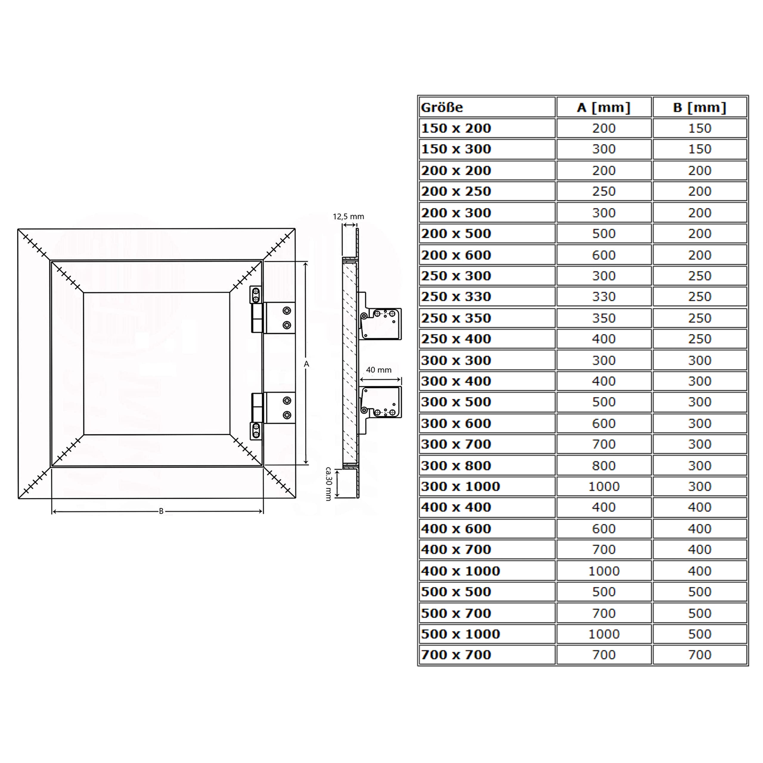 Revisionsklappe 400 x 400 mm Gipskarton Feuchtraum Inspektionsklappe GK-Einlage Aluminium - VONLIS® 40 x 40 cm