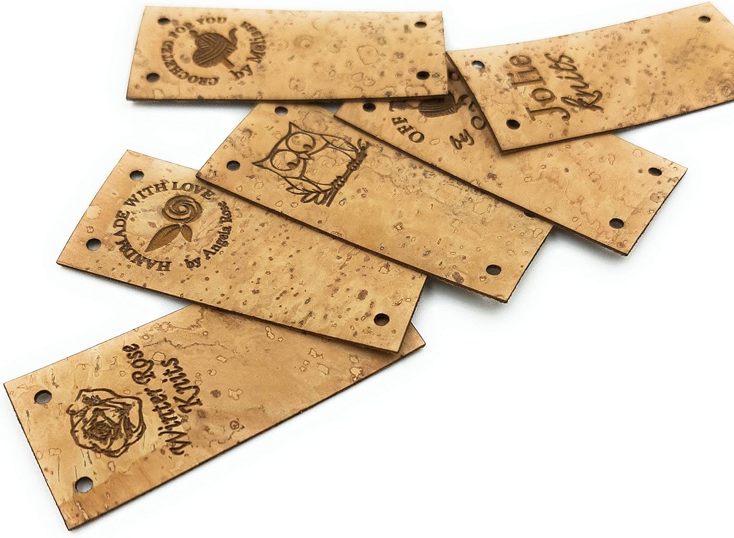 Personalized cork leather labels with logo, material, care instructions, custom labels, leather tags, knitting labels, label tags, set of 25