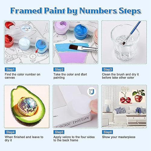 Miniatura 7 de Canrichshop 4 Pack Disco Ball DIY Paint by Number Beginners,Fruit Oil Painting Adults' Paint-by-Number Kits,Acrylic Paint Kit with Frame for All