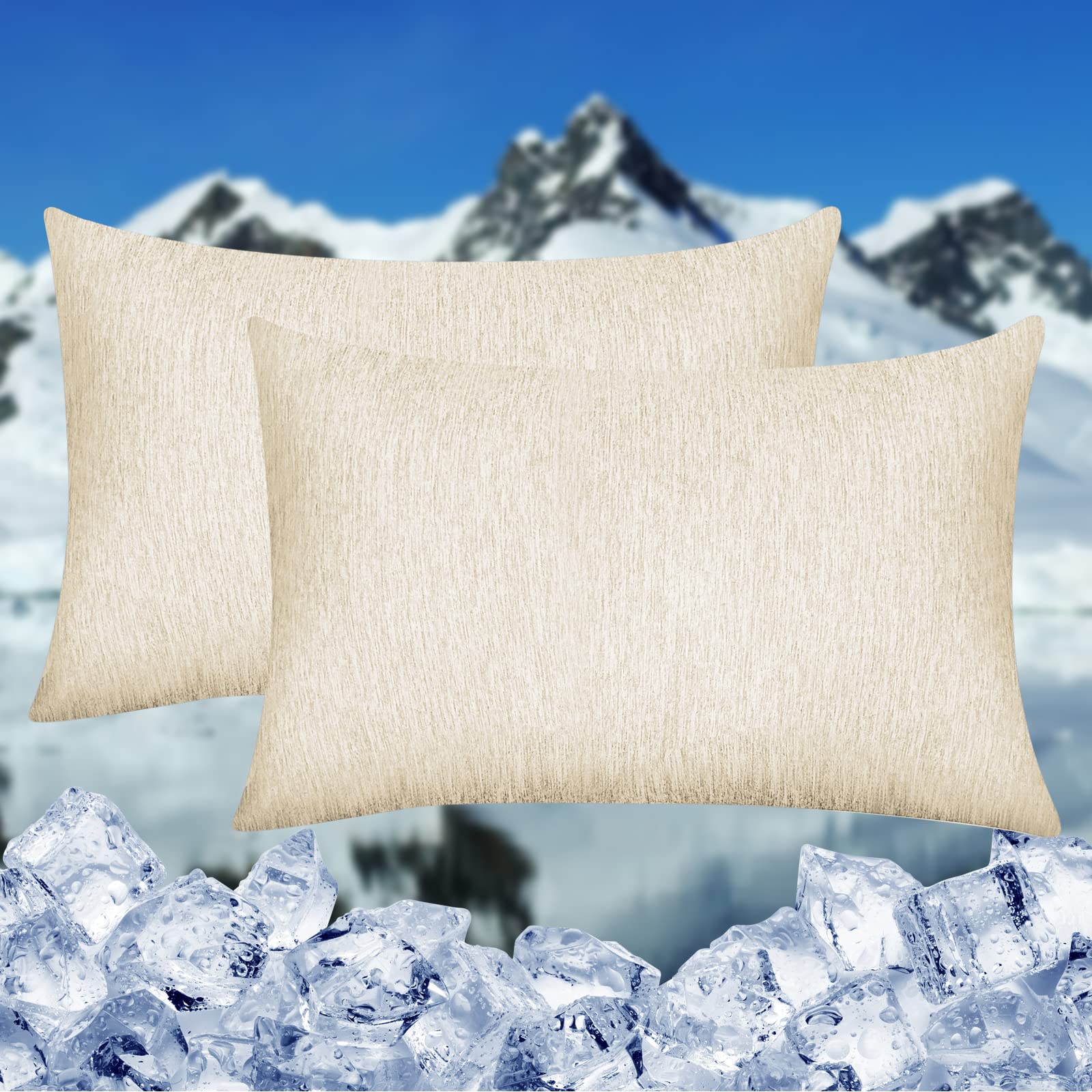 HOMFINE kühlender Kissenbezug 2er Set - 40 X 80 cm Kuhlmatte für Mensch Beige,Cooling Pillows,Nachtschweiß,Superweiche seitenschläferkissen Kissenhülle, Kühlfaser Doppelseitiges,abkühlung Sommer